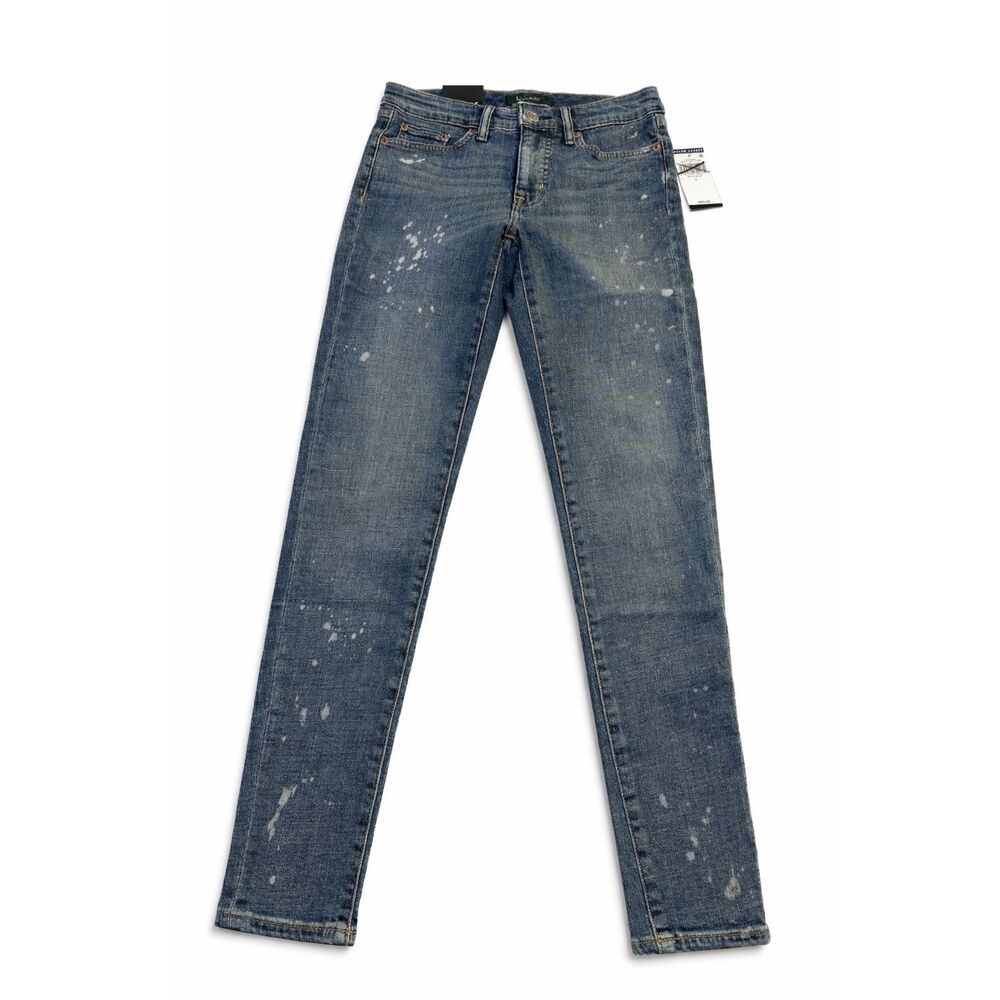 NWT Lauren Ralph Lauren Skinny Ankle Paint Splatter Distressed Denim Jeans Sz 2